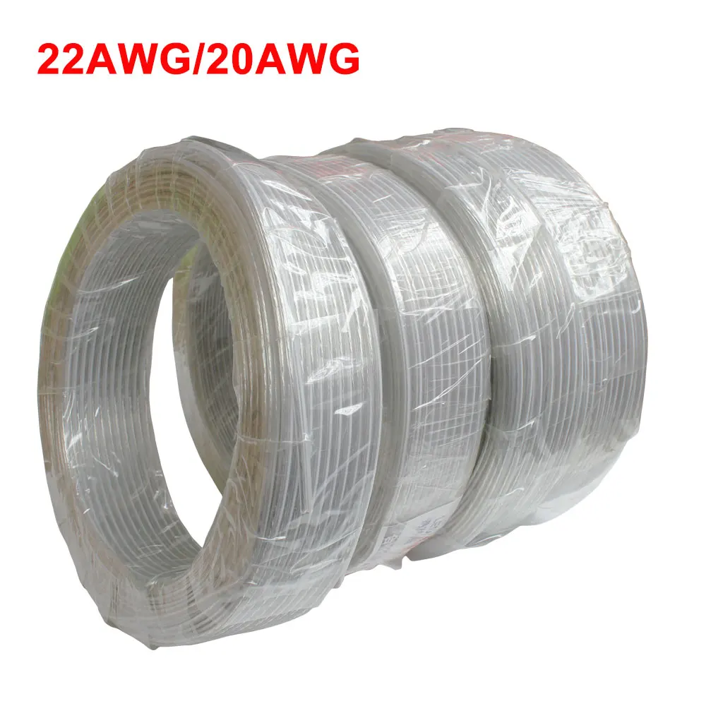 Transparent Parallel Copper Cable - 2-Pin LED Strip Light Wire with Tinned Copper (22/20AWG)
