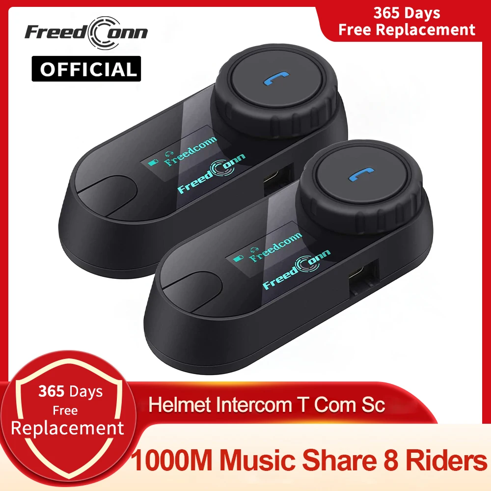 Фото Гарнитура для мотоциклетного шлема FreedConn T Com Sc Bluetooth BT 5,0, беспроводные групповые наушники, музыкальный FM радиопереключатель №1