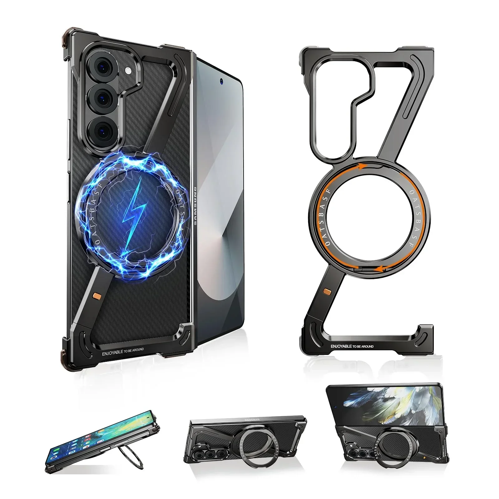 Eary 360° Rotatable Magnetic Stand Phone Case with Frameless Screen Protector and MagSafe Compatibility