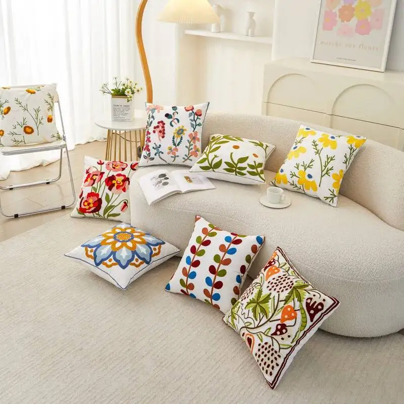Gestickte florale dekorative Kissenbezüge mit Frühlings-Gänseblümchen-Motiv, Sommer-Pflanzen-Kissenhülle für Sofa, Bett, Stuhl, Heimdekoration – Detail 1