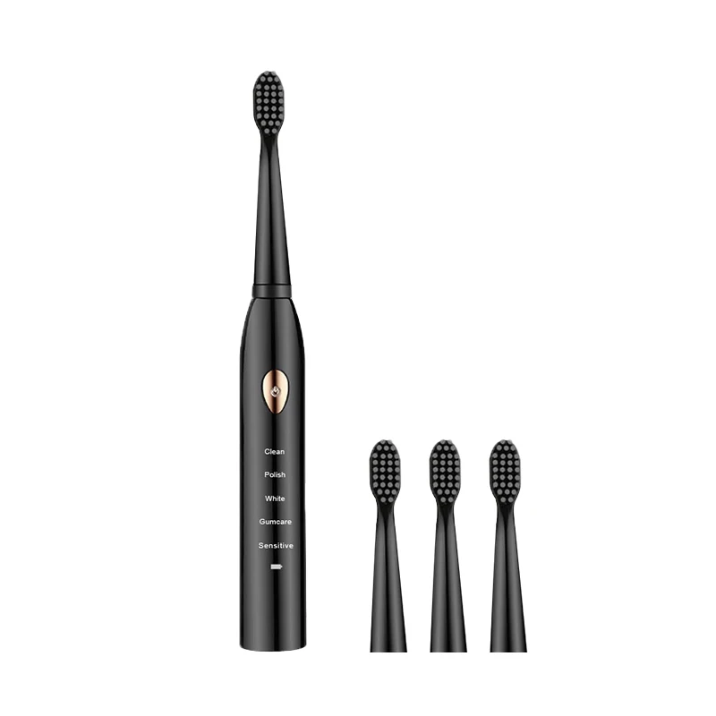 Jianpai Adult Classic Black & White Acoustic Electric Toothbrush - 5-Gear Mode, USB Rechargeable, IPX7 Waterproof