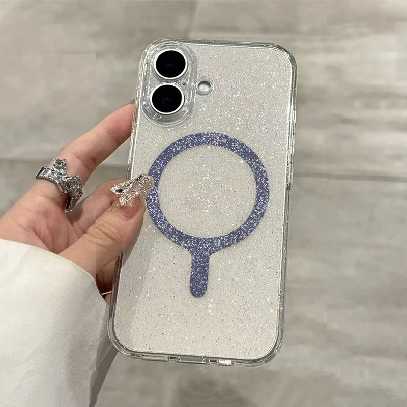 Transparent Magnetic Glitter Phone Case For iPhone 17 16 Pro thumbnail 4