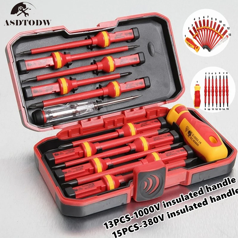 

1PC/15PCS 380V/13PCS 1000V Changeable Insulated Screwdriver Set And Magnetic Slotted Bits Repair Tool Electrician Tools