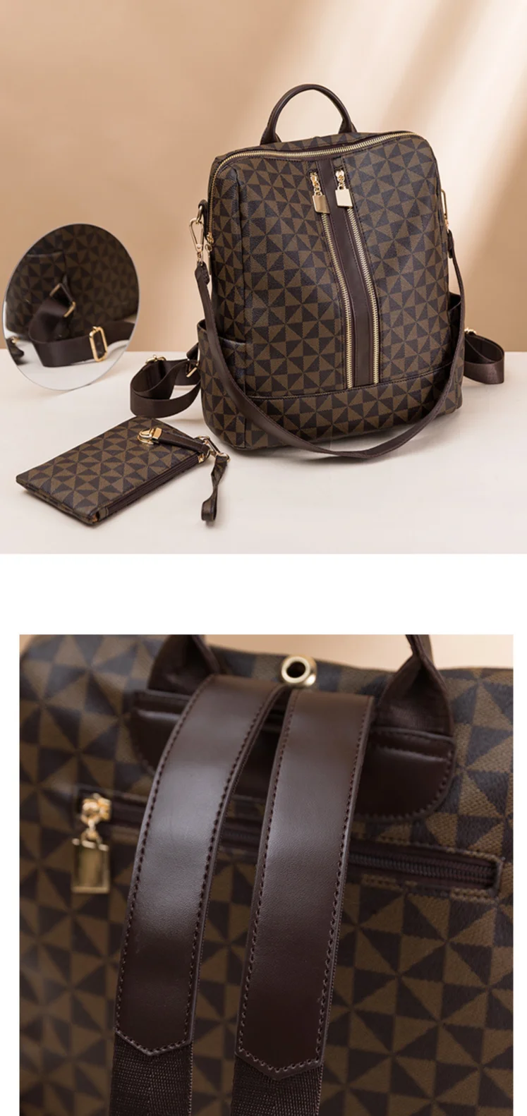 Mochila mujer estampada de moda con cartera gran capacidad_voghion.com