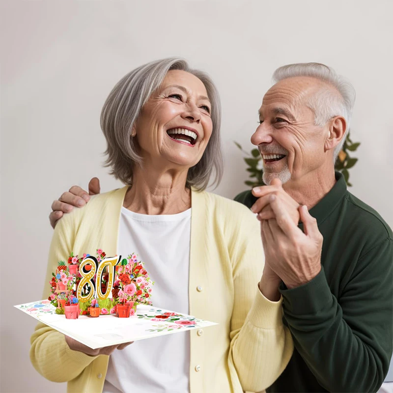 Greeting Cards Cartoon 3D Ballon Blossom Pop Up 50/60/70/80/90/100 Anniversary Card For Birthday Valentine's Day