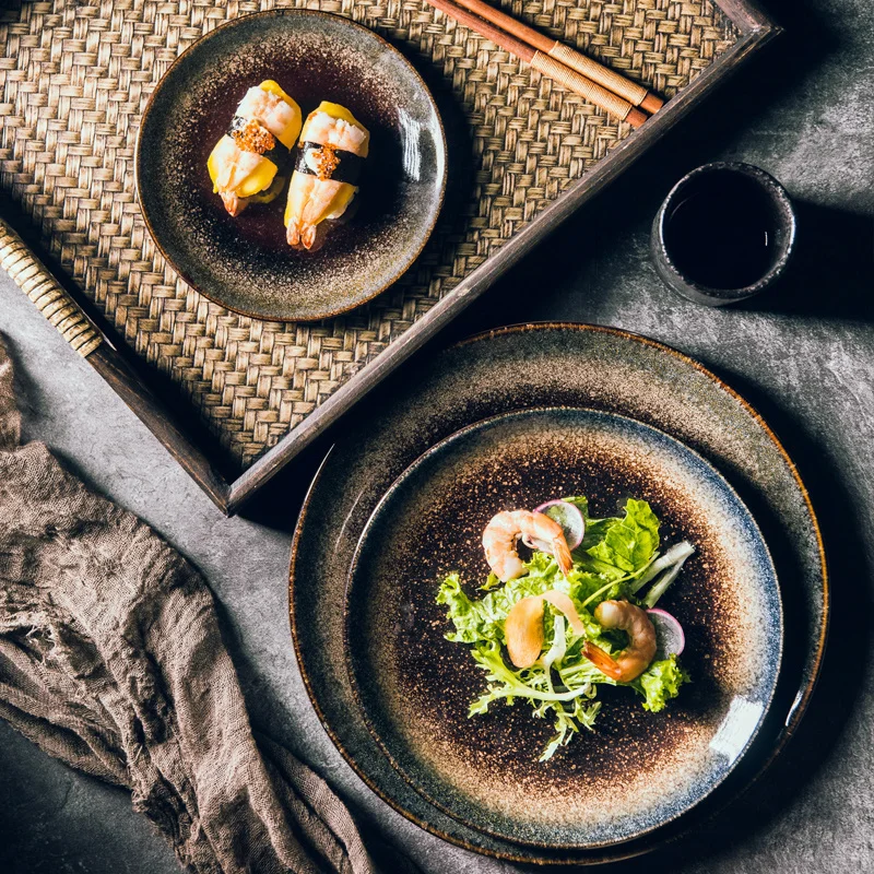 Japanese Ceramic Serving Dinner Plate Western Steak Dishes Trays Tableware Breakfast Dinnerware for Home Kitchen