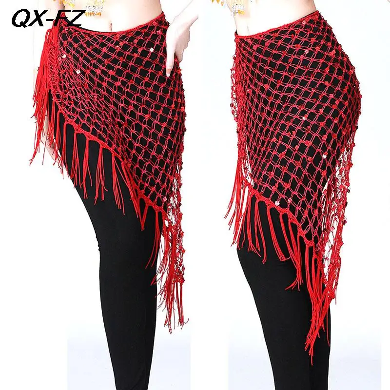 

Ladies Sequin Belly Dance Hip Scarf Skirt Sexy Mini Skirt Oriental Bellydance Costume Accessories Women Tassel Triangle Shawl