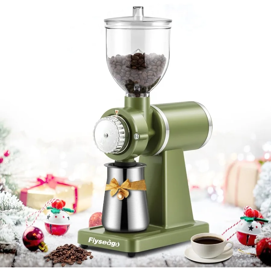 Electric Coffee Grinder Burr Espresso Coffee Bean Grinder Small Automatic Stainless Steel Coffee Mill With Brush Pea Green