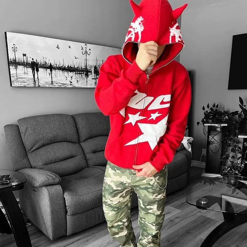 Hip Hop Dark Bat Wing Devil Horn Gothic Zip Up Hoodie Jacket Men Women  Oversized Sweatshirt Kawaii Clothes Harajuku Winter Y2k - Hoodies u0026  Sweatshirts - AliExpress