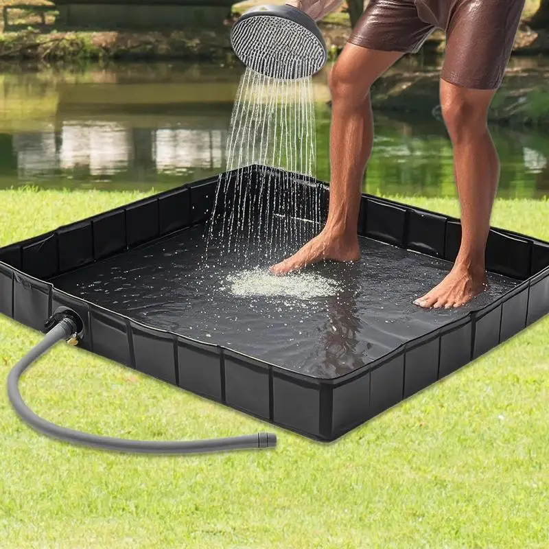 Outdoor Shower Pan Foldable Shower Base Bottom Drainage Hole Design Soft Basin Portable Flooring Camping Gear Easy Setup For