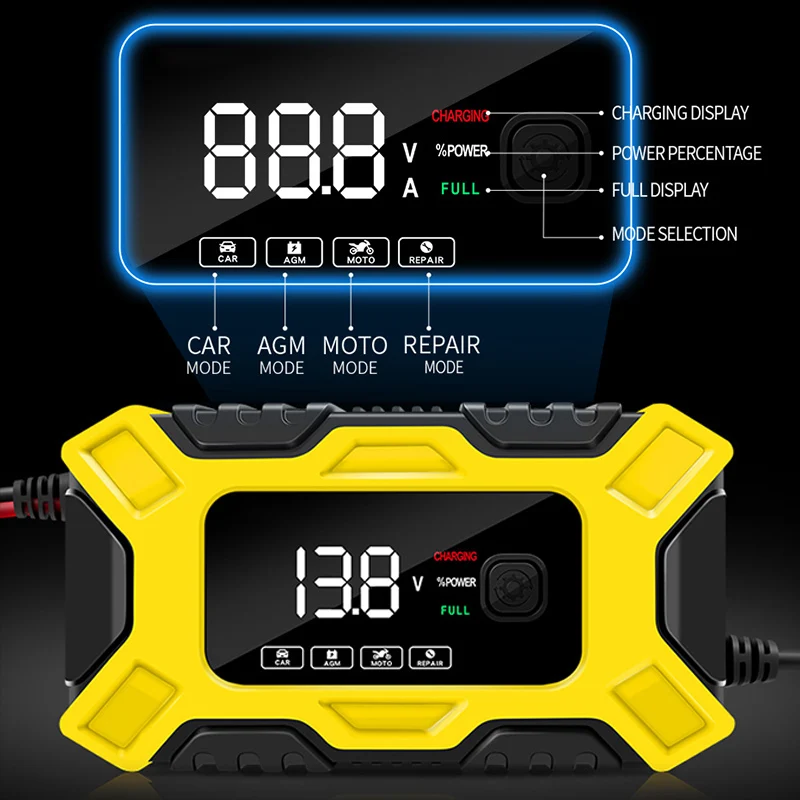 HUIOP Chargeur de réparation d'impulsions,Chargeur de Batterie de Voiture,  Chargeur de réparation 12V 6A Pluse avec Affichage numérique Intelligent