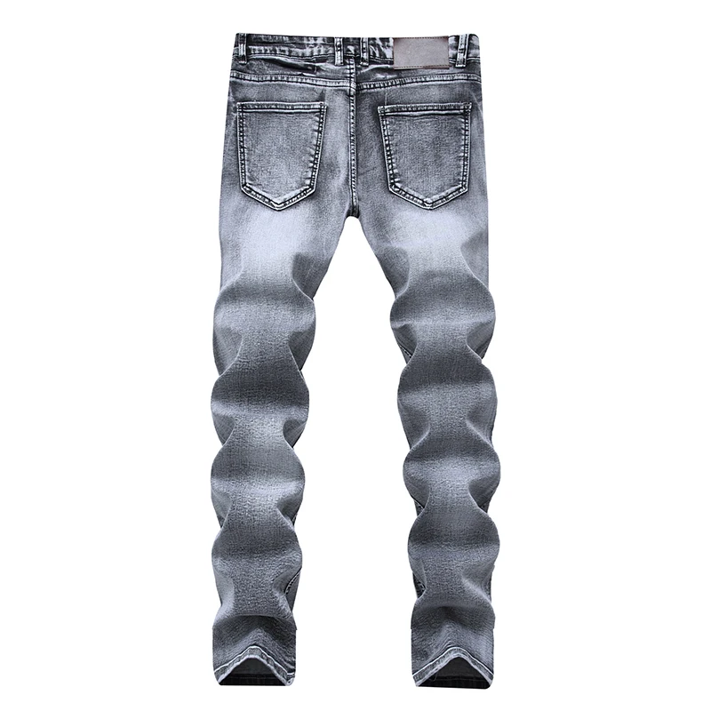 New Men Grey Ripped Skinny Jeans Hip Hop Swag Denim Scratched Biker Jeans Joggers Pants Famous Brand Designer Men Trousers