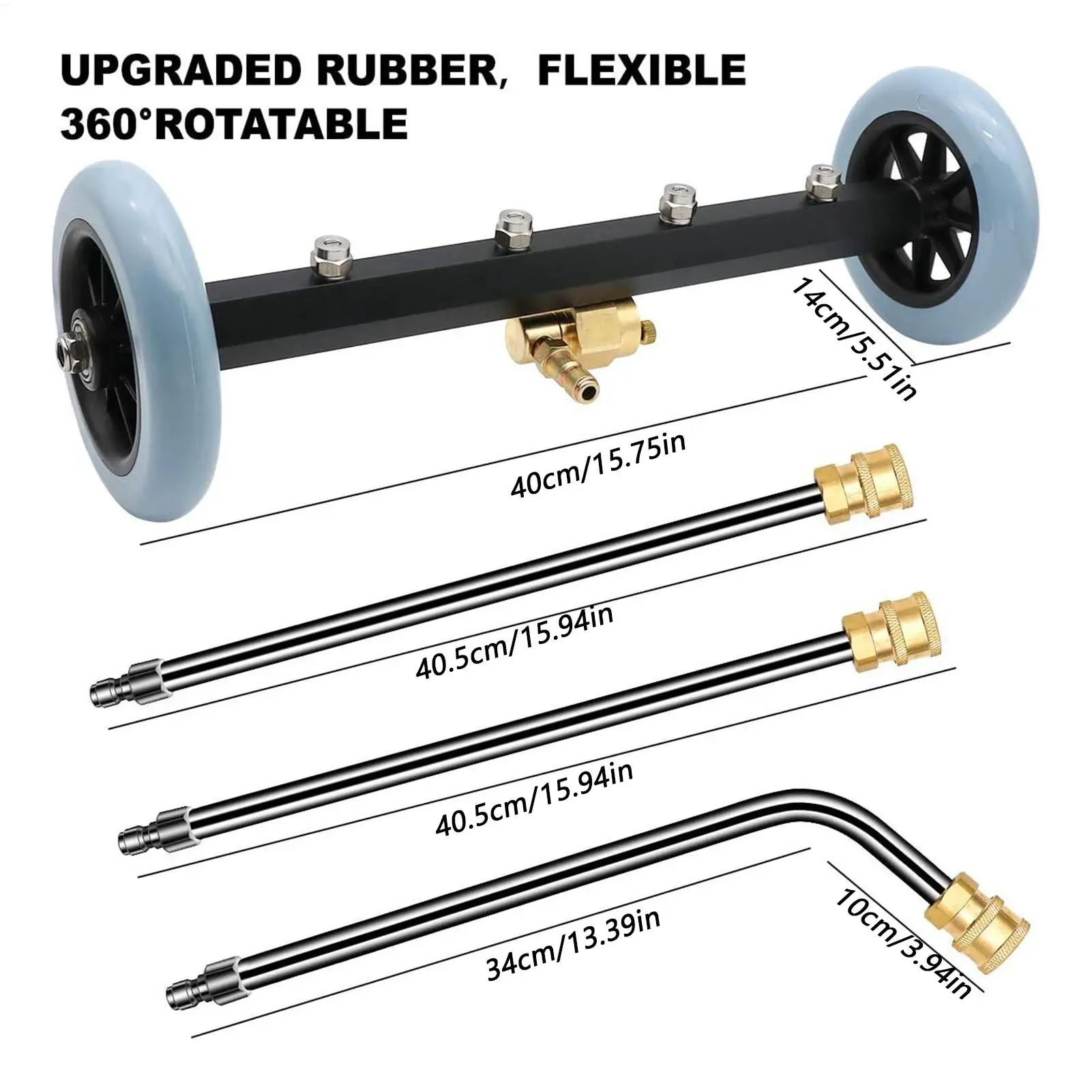 언더캐리지 압력 세척기 16인치 4000 PSI 표면 세척기 부착물(2개 연장봉 포함) 트럭, 자동차 프레임, 진입로용