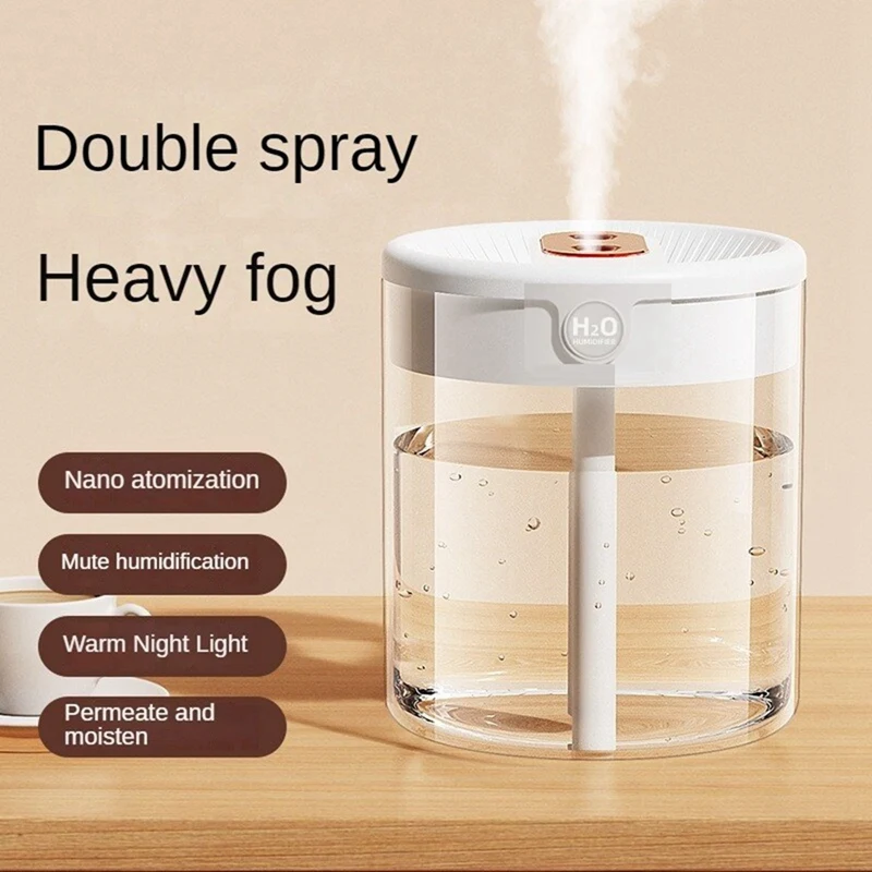 

New 2L Double Spray Humidifier Atomizer USB Large Capacity Home Mute Bedroom Office Night Light Humidifier