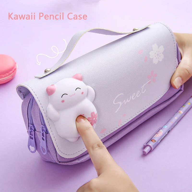 Kawaii Large Pencil Case Canvas Pencil Bag Stationery Storage Bags Cute