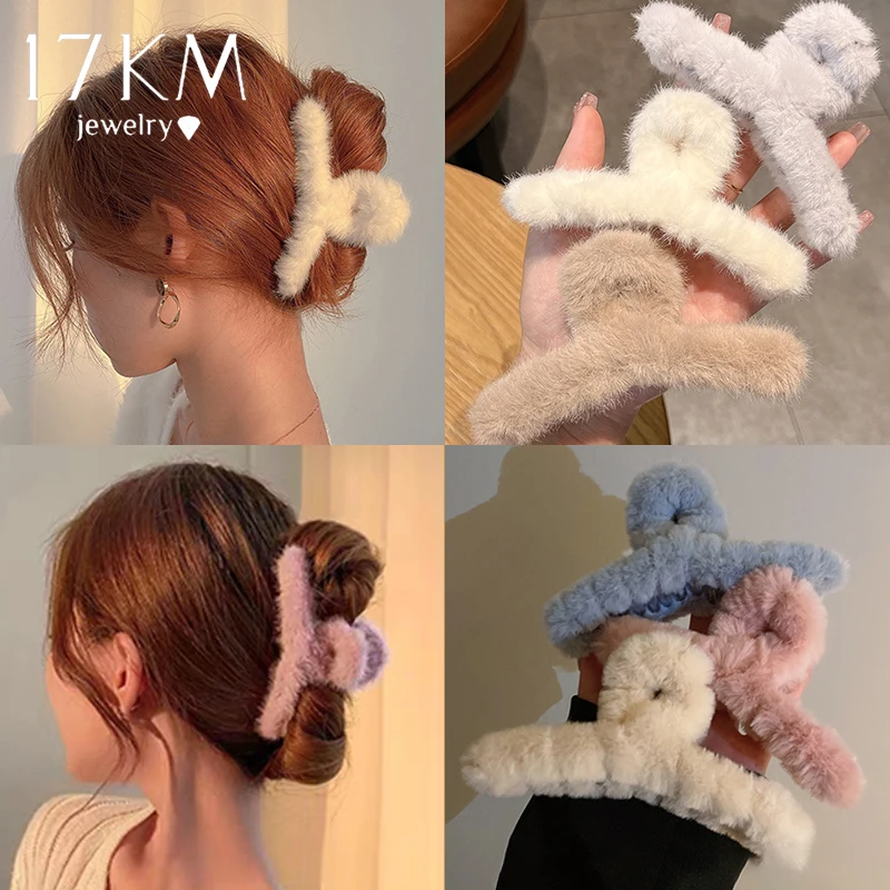 17KM Korea Plush Hairpins Warm Autumn Winter Hair Clips for Women Shark Plus Size Hair Claws Trendy Fashion Hair Accessories New