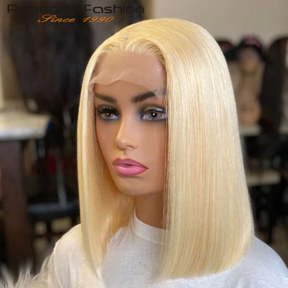 13X4 12" 613 Straight Frontal Bob Lace Wigs Pre Plucked Transparent Human Hair Wigs Wear Go Brazilian Straight Lace Front