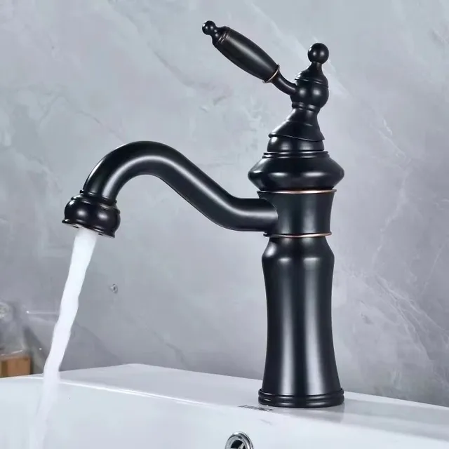 ก๊อกน้ำโครเมี่ยมอ่างล้างหน้าทองเหลืองสีดำ ° 360หมุนได้ก๊อกน้ำผสมร้อนและเย็นสไตล์ยุโรป 1