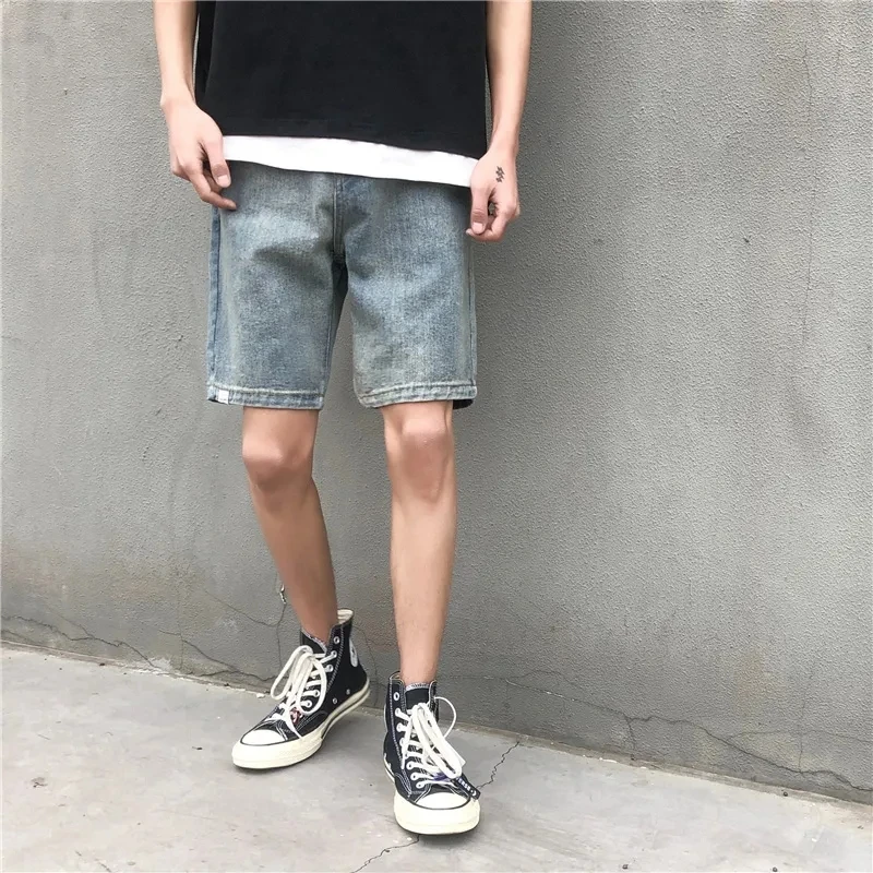 Summer 2024 New Loose Denim Shorts Fashion Men's Shopping Travel High Quality Loose Thin Straight Leg Wide Leg Shorts Light Blue