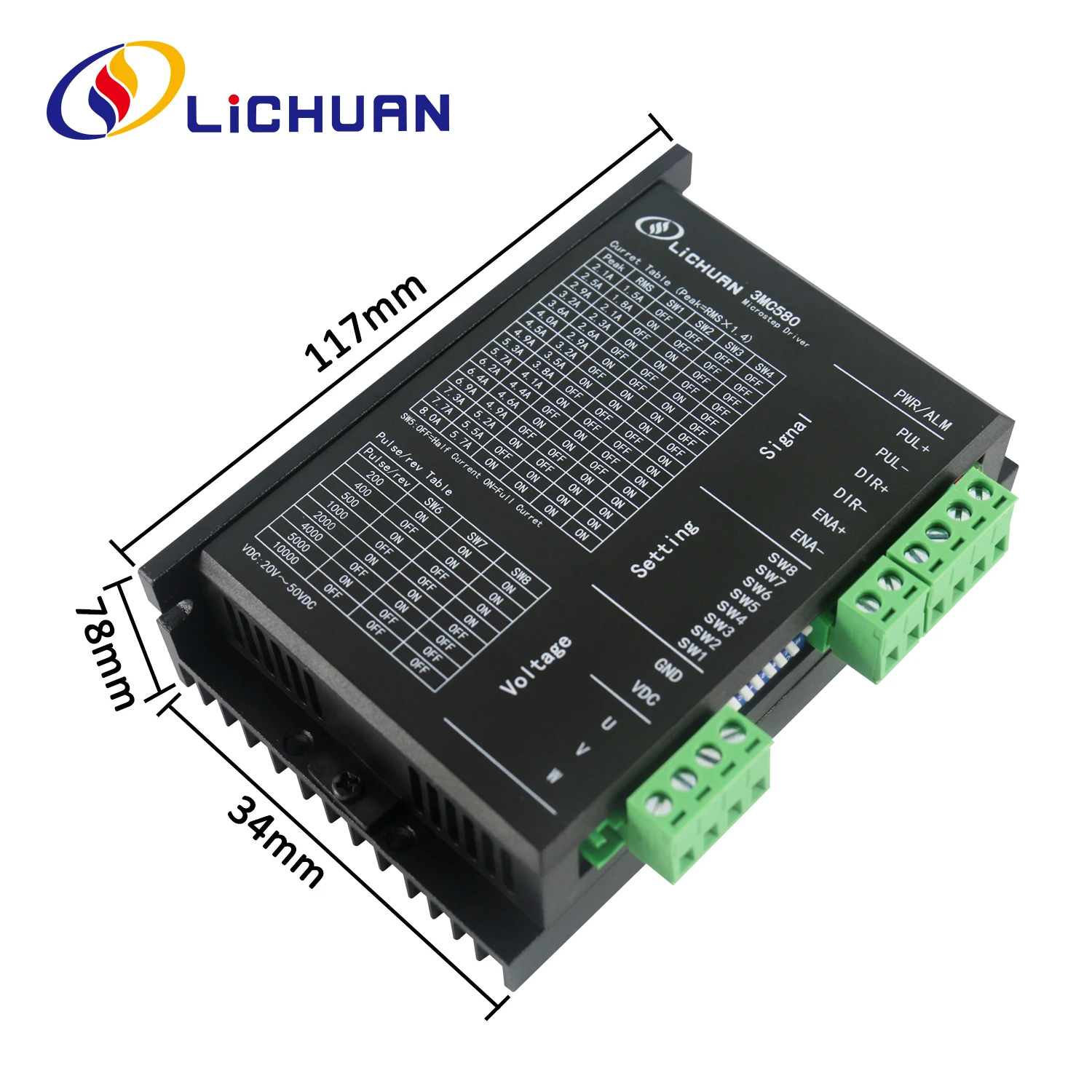 Lichuan 산업용 로봇용 스텝퍼 컨트롤러, DC 오픈 루프 스텝퍼 모터 드라이버, 3 상 Nema23, DC20V  50V, 8A 200  10000ppr