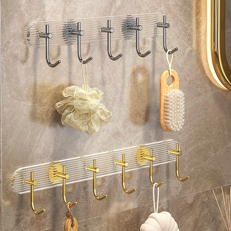 Luxury Acrylic Wall Hooks Strong Self Adhesive Sticky Row Hook Clothes Towel  Hanging Wall Hanger Bathroom Storage Accessories - AliExpress