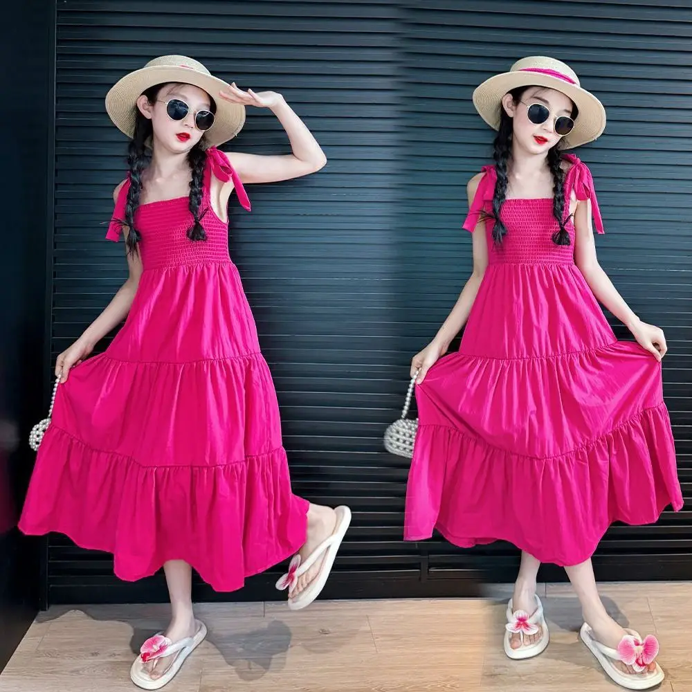 Fashion Loose Girl Princess Dress Sleeveless Sweet Teens Cake Sling Dress Ruffle Edge Children Beach Dress Summer
