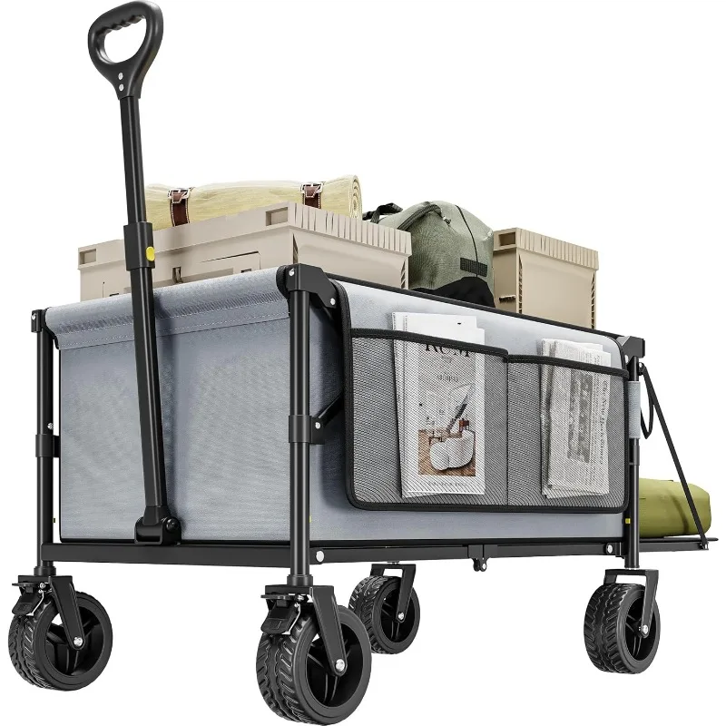 265Lbs Collapsible Foldable Wagon, 45" Extra Long Beach Wagon Cart Heavy Duty Utility Wagon with Folding Tailgate, All-Terrain