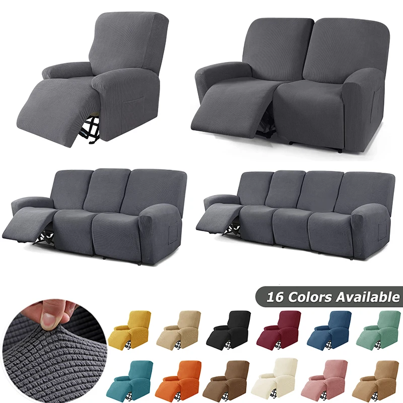 Polar Fleece Recliner Cover Elastic Split Functional Chair Cover Lazyboy Solid Color Sofa Furniture Protection Cover 1/2/3/4Seat