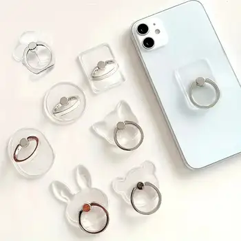 1/2/3/4pcs Transparent Cute Animal Round Phone Stand Foldable 360 Rotating Mobile Phone Ring Holder Smart Phone Accessories