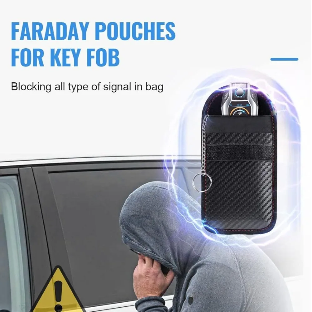 Anti-Theft RFID Blocking Carbon Fiber Key Fob Pouch - Black