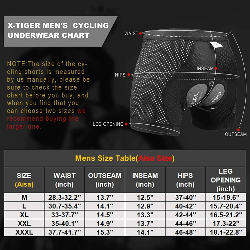 X-TIGER Men Cycling Shorts Summer Cycling Underwear Breathable Mesh Bicycle Underpants Shockproof Gel Pad Riding Bike Shorts Cycling Underwear
