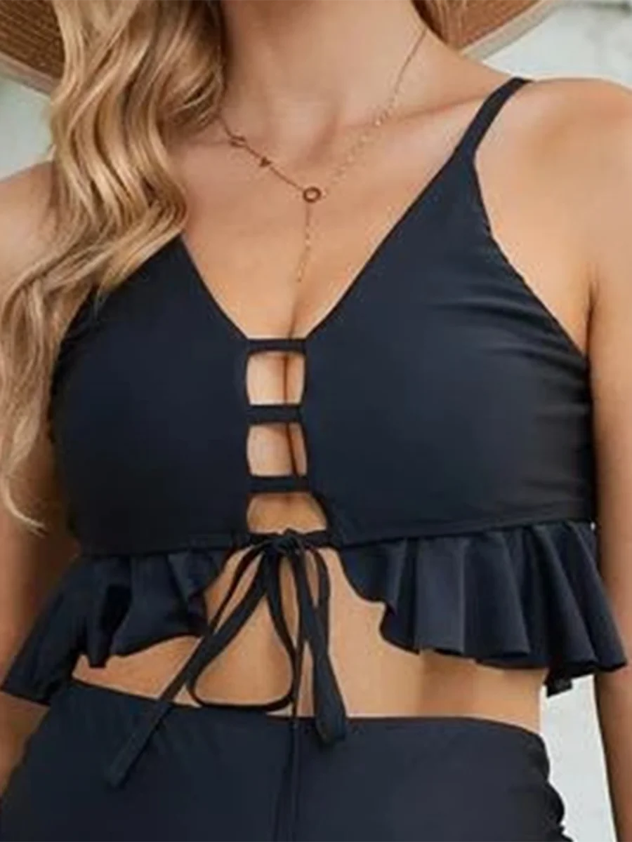 Pregnant Swimsuit Women High Waist Black Swimwear Female Ruffle Bathers Bathing Swimming Swim Suit Beachwear