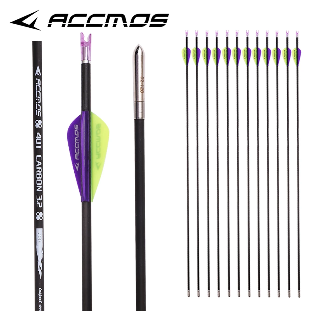 6/12/18pcs Archery 40T Carbon Arrow ID 3.2mm Spine 350 400 500 600 700 800 900 1000 +-0.009" Bow Hunting Shooting Training