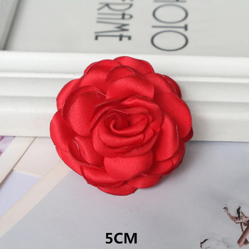Elegant Red Chiffon Rose Camellia Flowers - Set of 10 for Weddings and Dress Embellishments