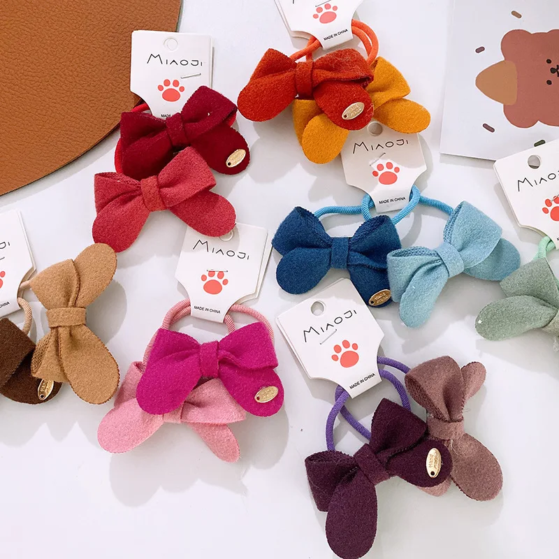 

2pcs/set Korean Sweet Girls Elastic Hair Bands Gradient Fabric Bows Hair Rope Children's Solid Color Hair Circle Accessories