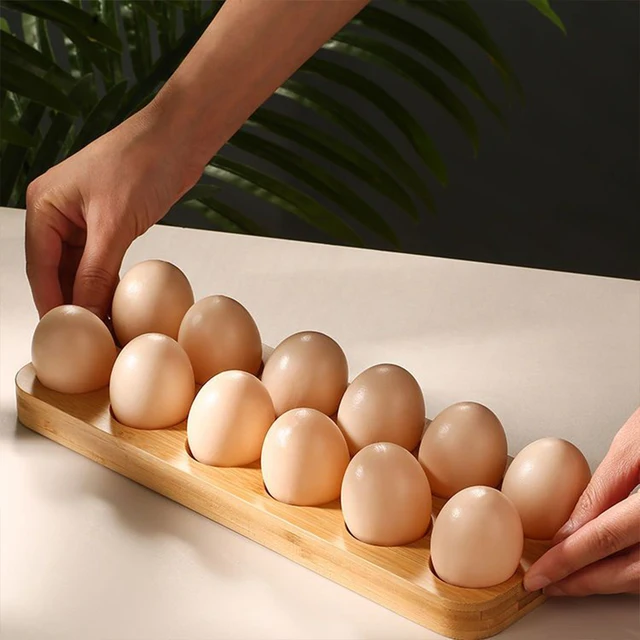 1 caja de almacenamiento de huevos creativa, bandeja de madera de bambú, caja de almacenamiento de huevos, soporte para huevos de desayuno para almacenamiento de cocina para refrigerador - Image 3