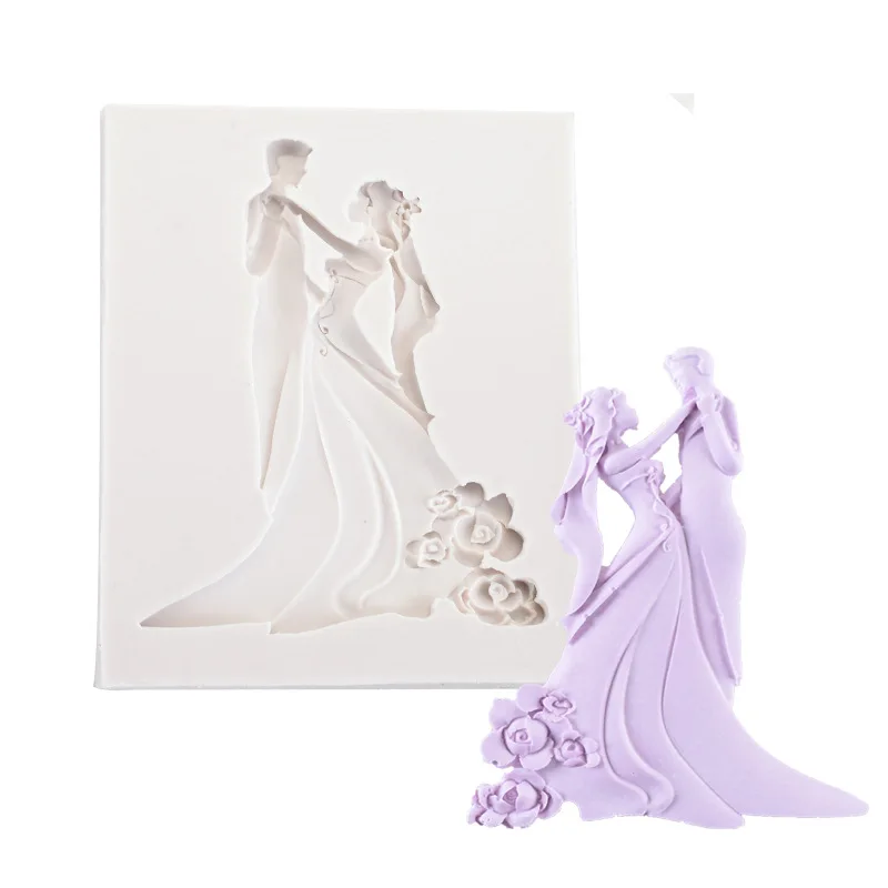 

DIY Bride And Groom Silicone Mold Wedding Dress Fondant Chocolate Cake Topper Decorating Tools Kitchen Accessories For Baking