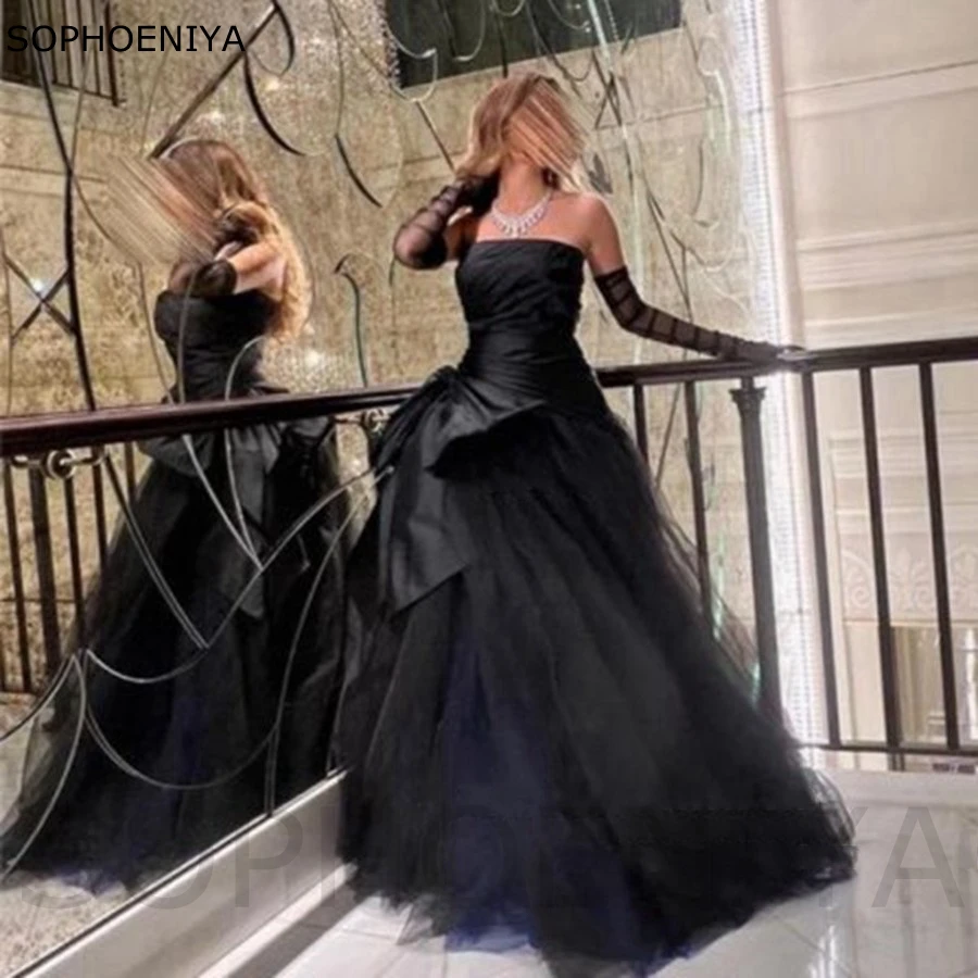 

New Arrival Black evening dresses Long A-Line Dubai party dresses Tulle Vestido de noche Formal occasion dresses