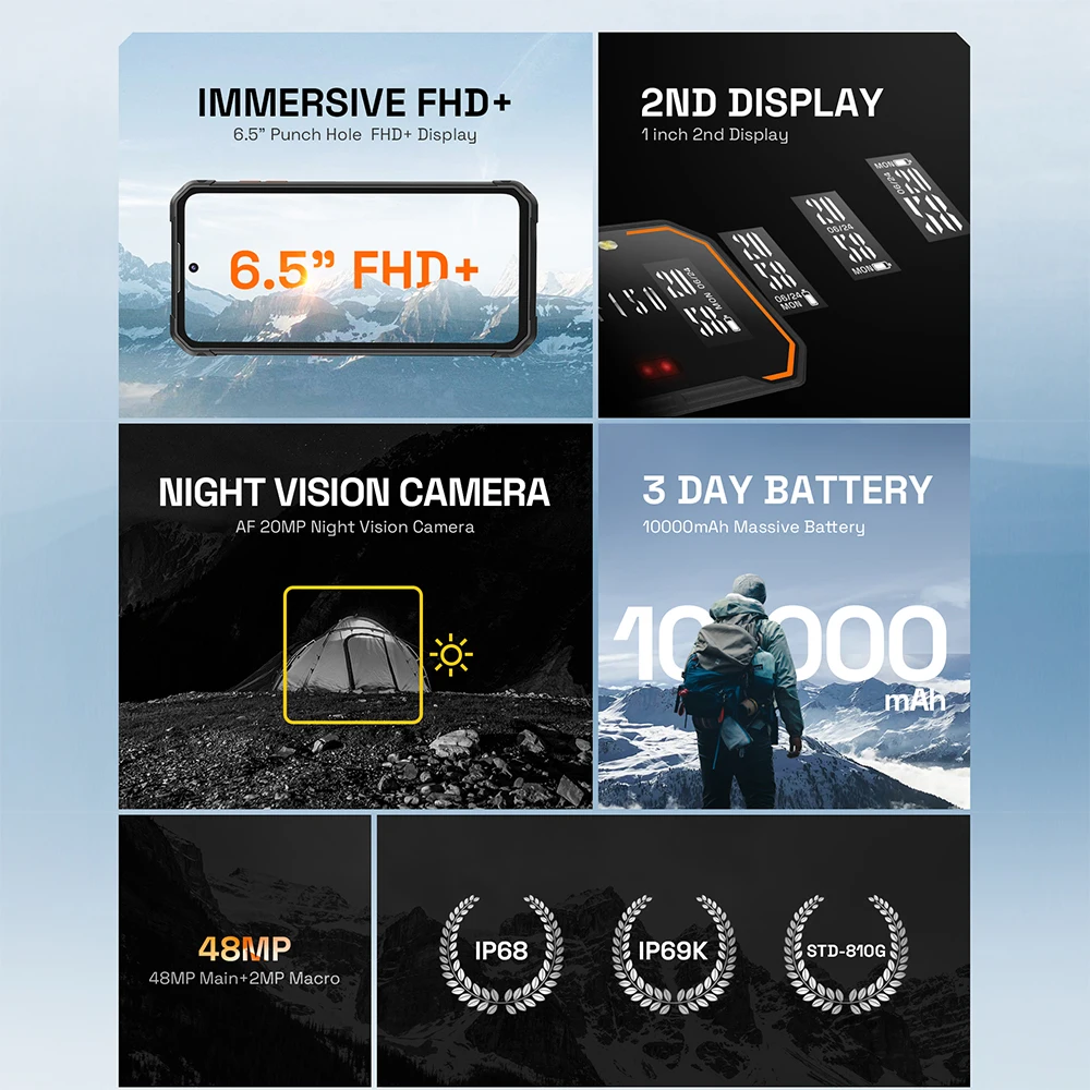 IIF150 B1 Pro Rugged Phone 6.5" FHD+ Display Octa-core 20MP Night Vision 6GB RAM+128GB ROM 10000mAh Smartphone Android 12 2