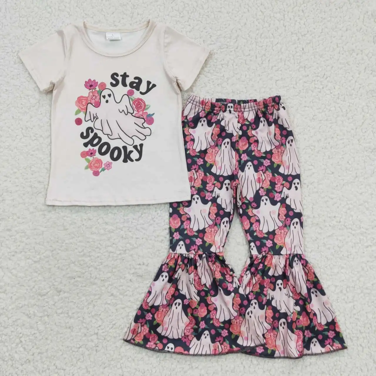 

GSPO0664 Kids Boutique Outfits Short Sleeve Top With Bell Bottom Pants 2 Pieces Children Girl Clothes Set