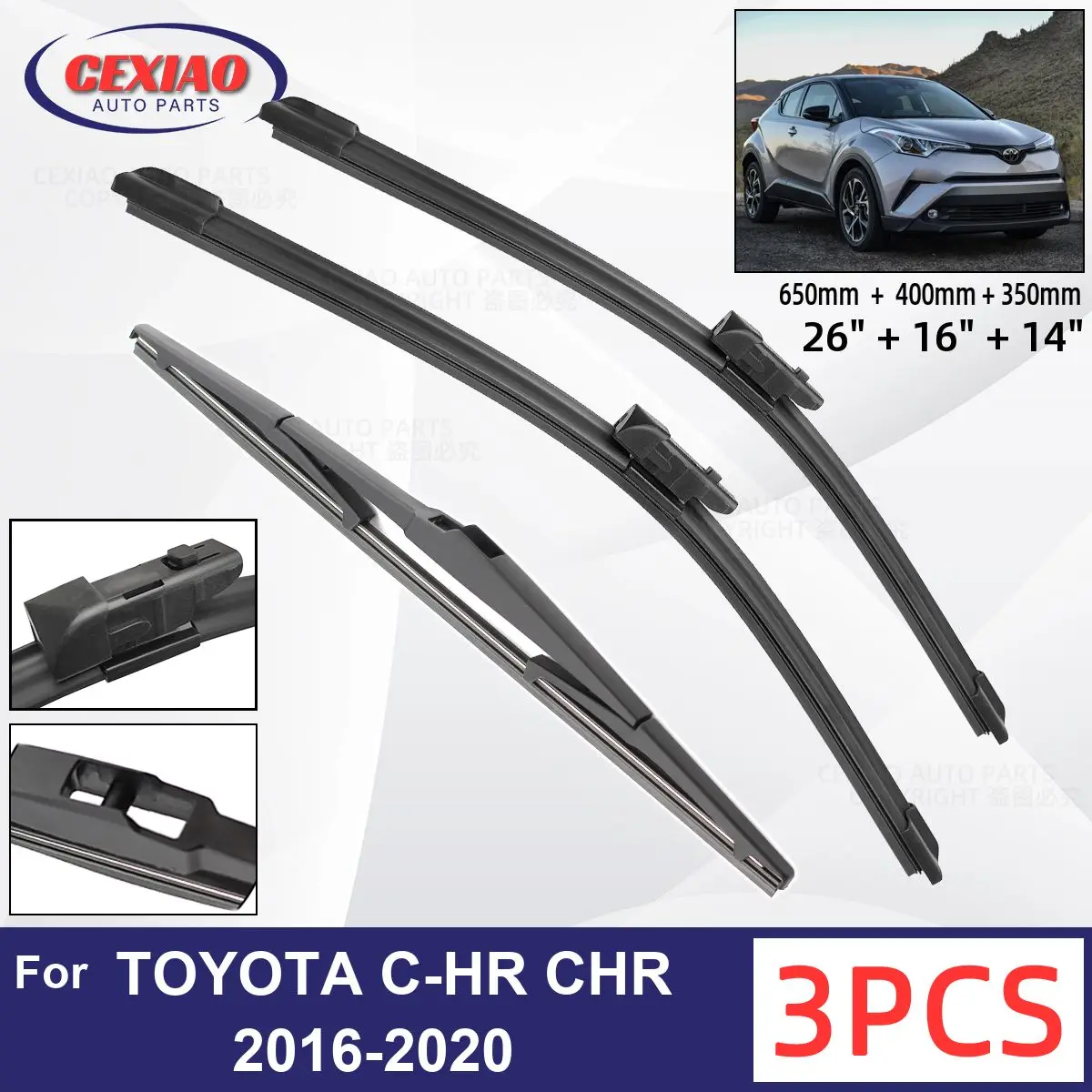 ForTOYOTACHRCHR20162020CarFrontRearWiperBladesSoftRubber