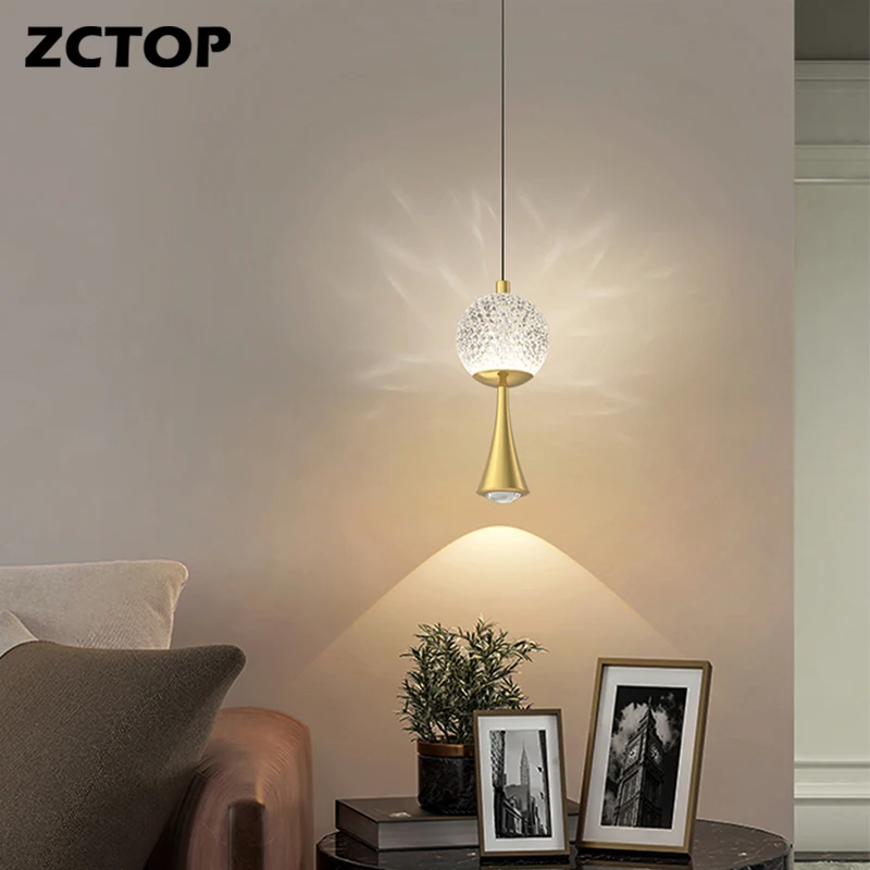New Modern Led Copper Chandeliers Bedroom Hotel Bar Decor Hanging Lighting Fixtures Glass Bedside Lights Indoor Lighting Fixture
