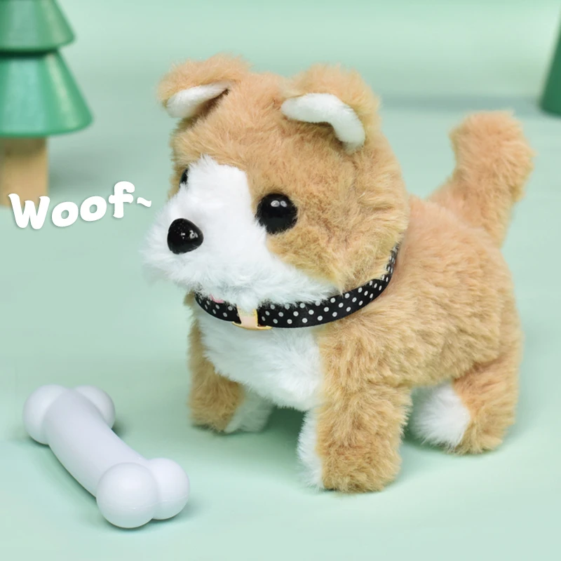 Plush Puppy Toy Electronic Interactive Pet Dog Walking Barking Realistic Stuffed Animal Pretend Play Set for Children Girls