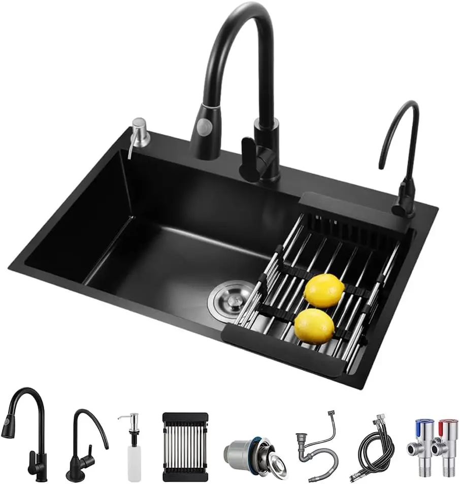 Nano Wash Basin Single Sink Stainless Steel Kitchen Sinks Drain Set Home Handmade Wash Basin Kitchen Accessories