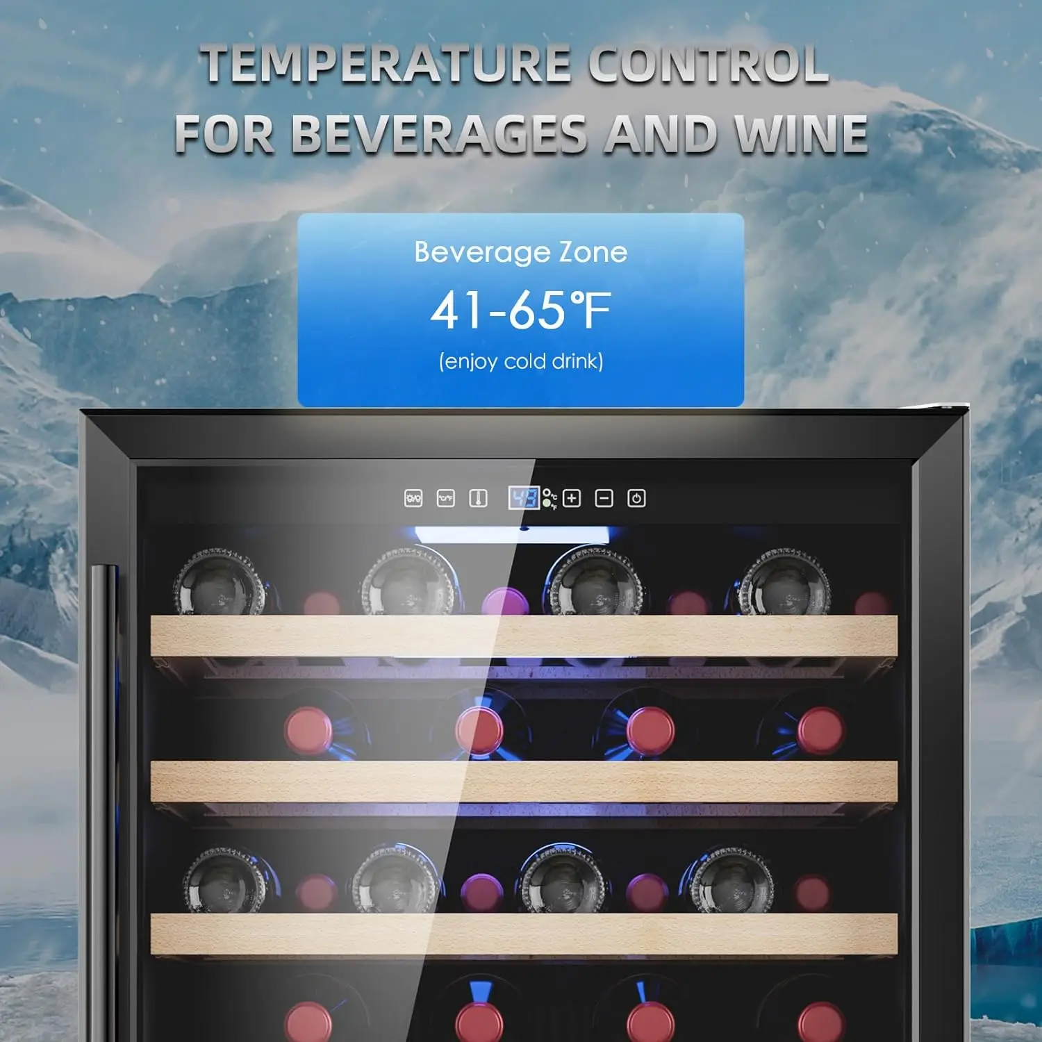 24 inch Wine Cooler, 51 Bottle-Dual Zone Built-in or Freestanding Fridge with Stainless Steel Reversible Glass Door, for Home