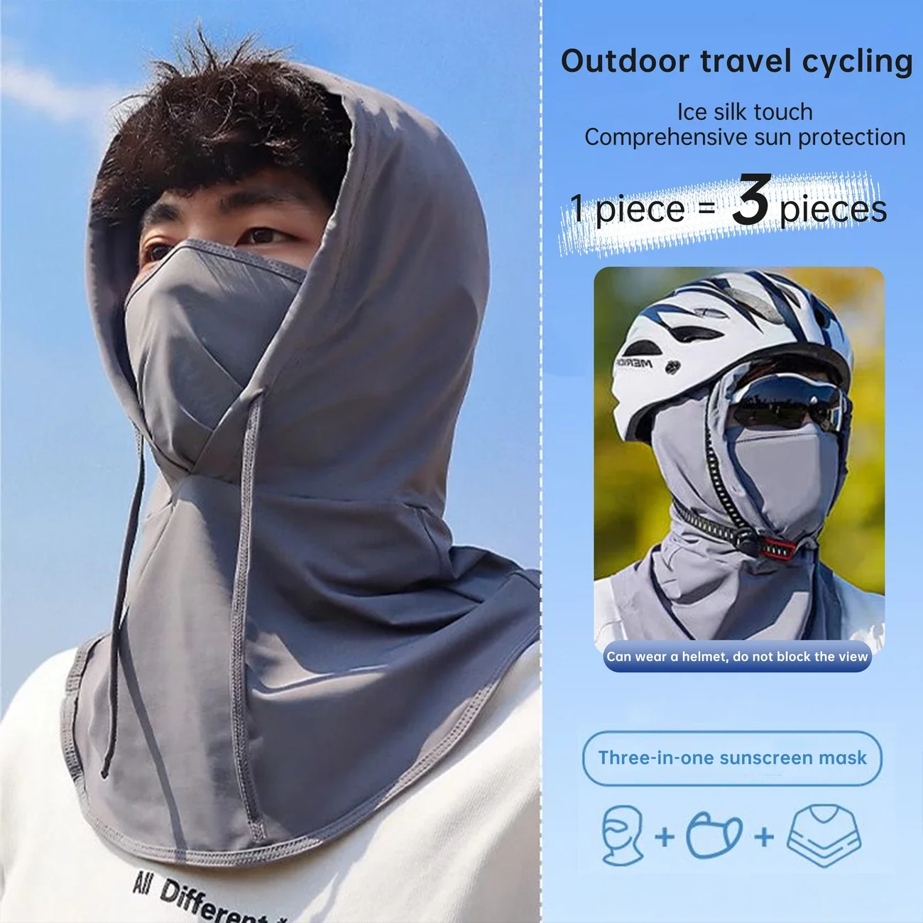Passamontagna classico rinfrescante con protezione UV, traspirante, effetto ghiaccio e setoso, maschera integrale per ciclismo, viaggi, sport all'aria aperta, UPF50+ Bal_voghion.com
