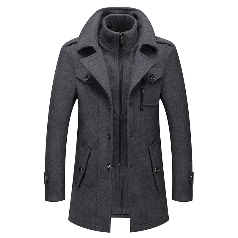 

Woolen Coat Men Autumn Winter Solid Color Cold Resistant Wool Blends Overcoat Double Collar Casual Trench Male