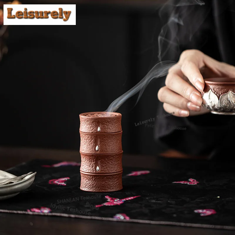 Purple Clay Bamboo Knot Incense Holder Mist Smoking Steamers Incense Burners Aromatherapy Censer Home Accessories Ornaments Gift