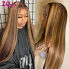 Glueless Highlight Wig Human Hair Straight 13x6 HD Full Lace Frontal Wigs 100% Human Hair Ombre Honey Blonde 13x4 Lace Front Wig