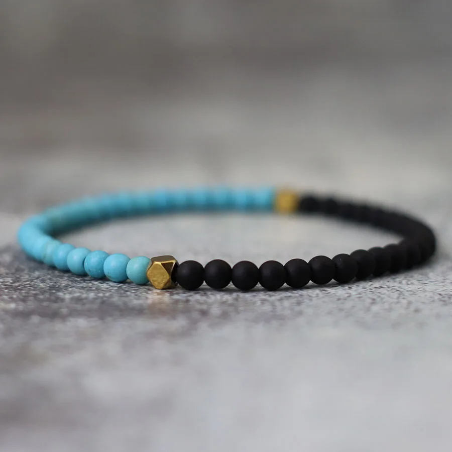 Men Bicolor YingYang Stone Bracelet Meditation Jewelry